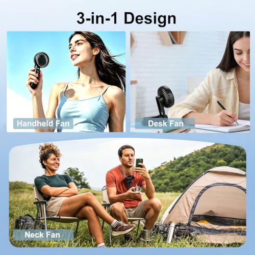Hand Held Fan, Handheld Fan USB Rechargeable Fans with 5 Speeds 4000mah, Portable Mini Powerful Personal Fan Foldable Fans for Outdoor Office Travel Camping School Home (Black)
