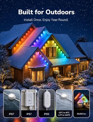 Lepro E1 Plus AI Permanent Outdoor Lights, 50ft 30 RGBIC LEDs Eave Lights