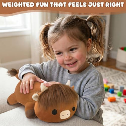 SQEQE Weighted Highland Cow Stuffed Animals, Weighted Highland Cow Plush, Cute Plushies Toy Gift for Kids Adults (9.8 Inch, 0.8 Lbs)