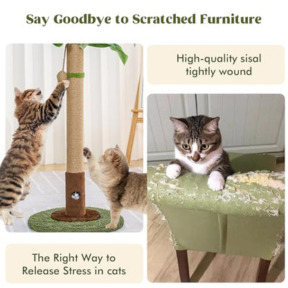 Woochpet Cat Scratching Post 35 Inch with Rat Hole and Sisal Rope for Adult Cat and Kitten, Green