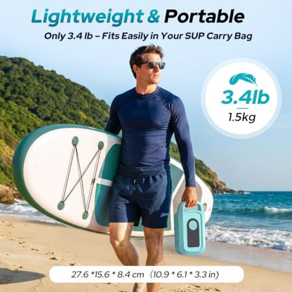 150PSI Paddle Board Electric Pump,Rayspace Rechargeable 16000mAh SUP Pump with LED Light,Portable Air Pump Triple Stage Inflation & Deflation, Auto-Off for Paddle Boards,Tent,Boat,Car,Bike