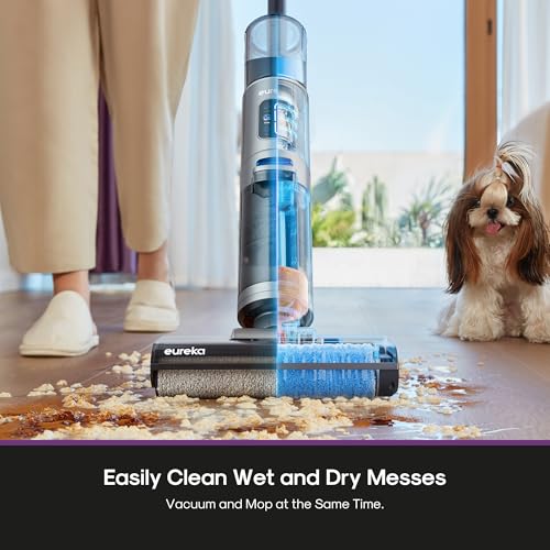 Eureka Cordless Wet Dry Vacuum Cleaner Self Cleaning Vacuum and Mop Combo, Good for Hard Floors Pet Hair Sticky Messes, RapidWash NEW430BLC, Blue