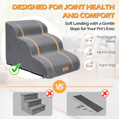 Almcmy Dog Stairs for Small Dogs 15.7" H 3-Step Bed Sofa Chair Use, Grey