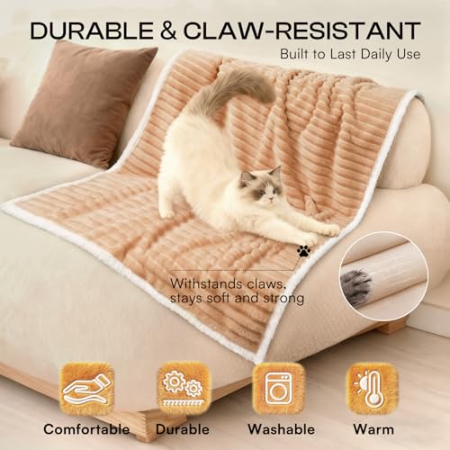 Luciphia Waterproof Blanket for Medium Large Dogs Puppy Soft Reversible Sherpa Small Pet Cat Cut Pile Warm Fleece Washable Furniture Protection for Couch Bed Car Camel,XL(85''x57'')