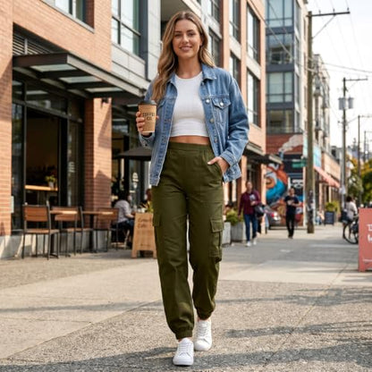 Streetwear Cargo Pants Women Pants for Women Corduroy Cargo Loose Fit Elastic High Waisted Baggy Casual Wide Leg Pant with Pocket Outdoor Trouser Khaki S