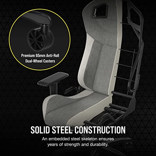 Corsair T3 Rush Fabric Gaming Chair (2023) – Racing-Inspired Design – Soft Fabric Exterior – Padded Neck Cushion – Memory Foam Lumbar Support – Adjustable Seat Height – Gray & White