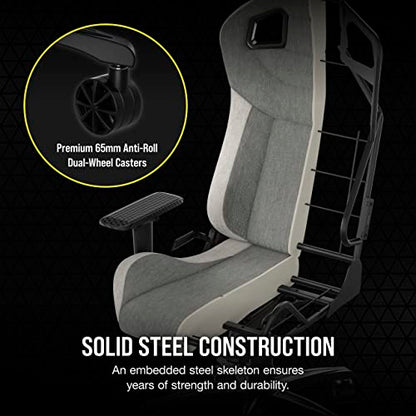 Corsair T3 Rush Fabric Gaming Chair (2023) – Racing-Inspired Design – Soft Fabric Exterior – Padded Neck Cushion – Memory Foam Lumbar Support – Adjustable Seat Height – Gray & White