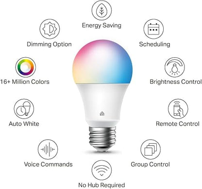 Kasa Multicolor Smart Wi-Fi Light Bulbs KL125P4, A19, 4-Pack
