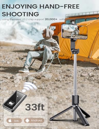 ANXRE Extendable Selfie Stick with Wireless Remote | Compact Portable for Travel, 41.7" Selfie Stick Compatible with iPhone Samsung Android Smartphones