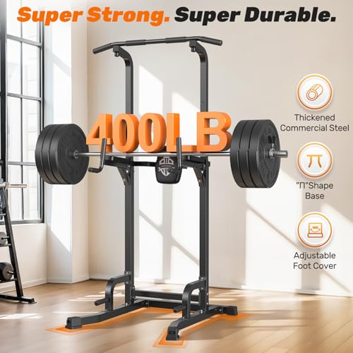 Sportsroyals Power Tower Dip Station Pull Up Bar for Home Gym Strength Training Workout Equipment, 450LBS (Grey)