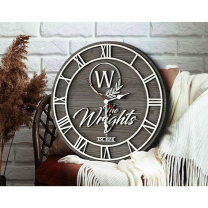 Personalized Vintage Wooden Texture Wall Clock- Custom Name Letter Round Clock, Customized Family Clock for Kitchen Living Room Bathroom Christmas Housewarming Gifts (Custom text clock) (Wall Clock A)