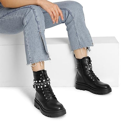 DREAM PAIRS Women's Combat Goth Ankle Boots Booties,Black,11