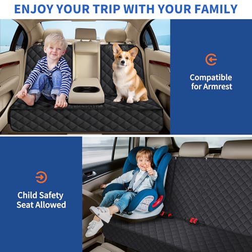 Portin Dog Car Seat Covers Pet Seat Cover, Waterproof, 60in Wide, Black | Scratch Proof Nonslip Bench Baskseat Protective Cover Compatible for Middle Seat Belt Fits Most Cars Trucks and SUVs MPVs