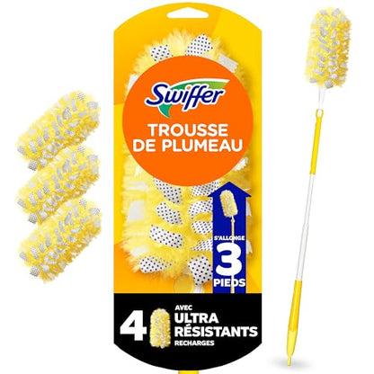 Swiffer Duster Kit with 3ft Extendable Handle, Heavy Duty Dusting Starter Kit with 4 Refills, for Ceiling Fans, Vents and Hard to Reach Places