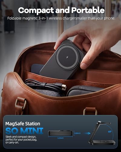 Wireless Phone Charger 15W magnetic Station charging iPhone Watch Earbuds | 3-in-1 15W Qi magnetic charging; fits MagSafe-ready Phones; foldable; LED indicator; for Watch & Earbuds