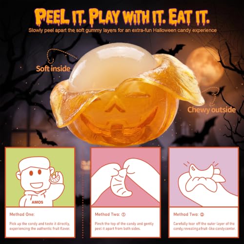AMOS Peelerz Peelable Gummy Candy 240g Halloween Pumpkin Shaped Mixed Fruit Flavors 1 Box