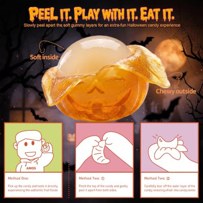AMOS Peelerz Peelable Gummy Candy 240g Halloween Pumpkin Shaped Mixed Fruit Flavors 1 Box