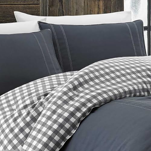 Eddie Bauer - King Comforter Set, Reversible Cotton Bedding with Matching Shams, Pre-Washed for Added Softness (Kingston Charcoal, King)