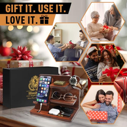 Gifts for Men Wood Phone Docking Station, Anniversary Birthday Mens Gifts
