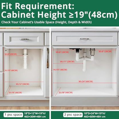 2-Pack Under Sink Organizer Value Set, 54kg Total Load - Easy-Glide Steel Pull-Out Drawers & Slide-Out Storage for Kitchen & Bathroom Cabinets, Fits Height≥48cm & Depth≥46cm 2X Storage Solution Black