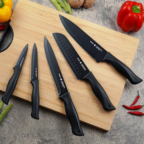 15-Piece Kitchen Knife Block Set with Built-in Sharpener, Upgraded Non-Stick Coating Blades, Ergonomic Handles, Dishwasher Safe