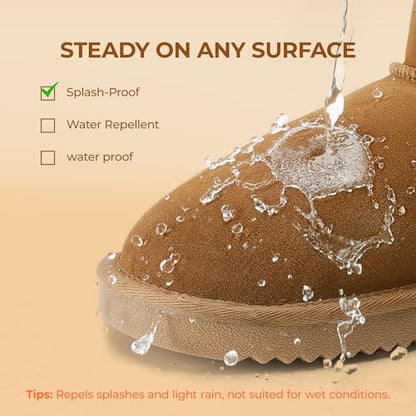 DREAM PAIRS Women's Mini Winter Snow Boots Genuine Suede,Chestnut,8