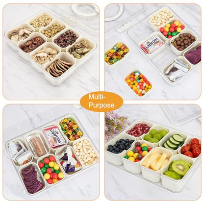 BETA SPACE Snack Box Containers, Divided Serving Tray with Lid, Veggie Tray Snackle Box Charcuterie Board with Lid,8 Inside Containers (2 Pack)