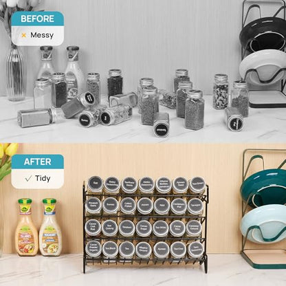 Vtopmart 4-Tier Spice Rack Organizer with 28 Pcs Spice Jars, Black