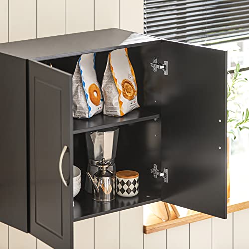 SoBuy Bathroom Wall Cabinet with Adjustable Shelf, 60x30x60 cm | Ultra-Slim Medicine Cabinet with Double Doors and Adjustable Shelf for Bathroom, Kitchen or Laundry, Black, FRG231-SCH