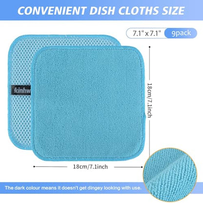 KinHwa Dish Cloths for Washing Dishes with Scrub Side, Microfiber Dish Rags