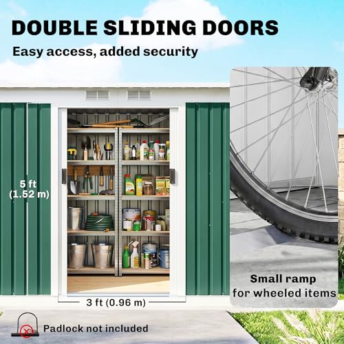 Outsunny 9' x 4' Metal Storage Shed Waterproof w/Foundation Kit Dark Green
