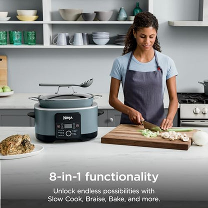 Ninja MC1001C Foodi PossibleCooker PRO 8.5 Quart Multi-Cooker, with 8-in-1 Slow Cooker,Dutch Oven,Steamer &More,Glass Lid & Integrated Spoon,Nonstick,Oven Safe Pot to 500°F,Sea Salt Gray,Sea Salt Grey