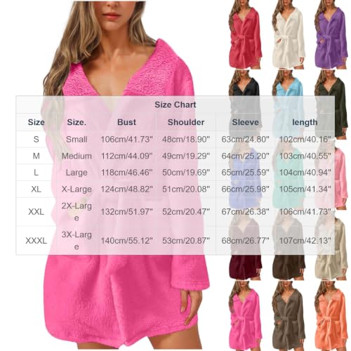 Womens Plush Robes Solid Short Bathrobe with Pockets and Belt