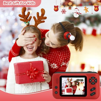 Kids Camera, Birthday Gifts for Boys and Girls Age 3-8,Video Recorder for Kids 8-12,Childrens Digital Camcorder for vlogging Portable Kids Selfie Camera with 32GB SD Card Red