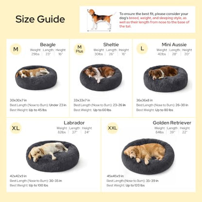 Bedsure SupportMax® Calming Dog Bed Medium Size Dog Washable Pet Bed,30in | 420GSM Plush Fluffy Faux Fur Donut Round,Thick Supportive,Removable Cover,Anti-Slip,Anti-Anxiety,Up to 45 Lbs,Dark Grey