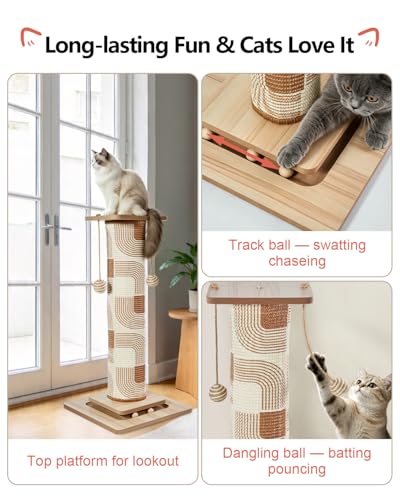 Odoland 31" Tall Cat Scratching Post, Cat Scratcher with Replaceable Pad