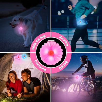 AHJ Dog Collar Light, 2 Pack Dog Safety Lights for Night Walking, USB-C Rechargeable Light Clip-On LED for Kids' Backpacks, Dogs, Runners, Joggers, Cyclists, Camping & Hiking (Pink and Blue)