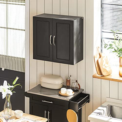 SoBuy Bathroom Wall Cabinet with Adjustable Shelf, 60x30x60 cm | Ultra-Slim Medicine Cabinet with Double Doors and Adjustable Shelf for Bathroom, Kitchen or Laundry, Black, FRG231-SCH