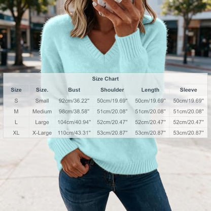 Womens Long Sleeve Sweaters Soft Kint Pullover Fall Casual Warm Top Blue