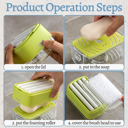 2 Pcs Rolling Soap Box for Laundry,Hands Free Foaming, Multifunctional Soap Box Scrubber & Storage Dispenser,Portable Dispenser Brush for Laundry, Home & Travel Keeps Soap Dry & Hygienic (Blue+Green)