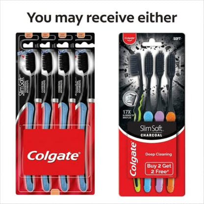 Colgate Slimsoft Charcoal Floss -Tip Toothbrush, Soft, 4 Count