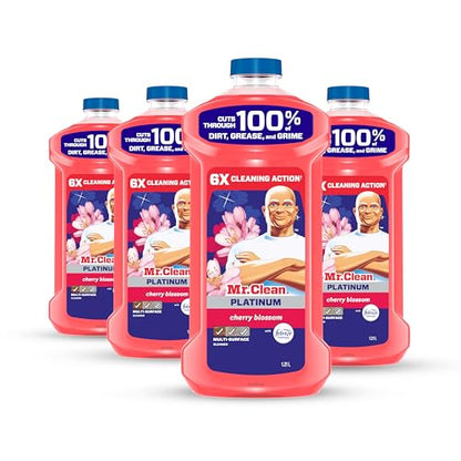 Mr. Clean All Purpose Cleaner, Mop Soap, Floor Cleaner for Mopping Home, Bathroom, & Kitchen, Cleaning Liquid for Mop & Bucket, Cherry Blossom, 4.8L (pack of 4)