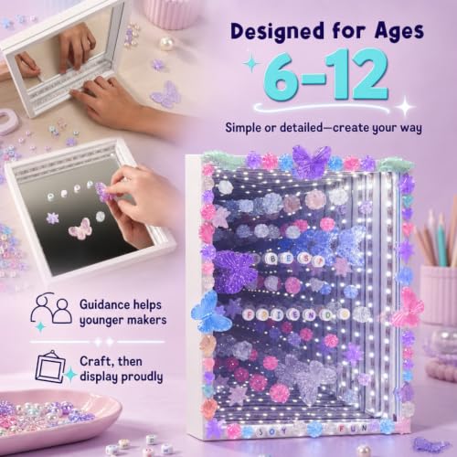 DIY Infinity Mirror Kit - Girls Crafts 8-12 Years Old DIY Kit with Lights & Custom Letters - Birthday Gift for Girls Ages 6 7 8 9 10 11 12, Educational STEM Toys for Kids, STEM Toys for 5+