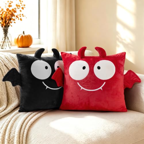 AELS Halloween Cute Monster Pillow Covers 18x18 Inch, Set of 2, Plush Spooky Throw Pillow Covers, Soft Decorative Cushion Cases for Couch Sofa Bedroom, Gothic Halloween Home Decor, Black and Red
