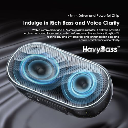 Oraimo SpaceBox Portable Bluetooth Speaker, Speaker Bluetooth Wireless with Light Effects, Heavy Bass, App Control, Built-in Mic, TF Card Support, FM Radio, Bluetooth Speaker for Home, Party, Black