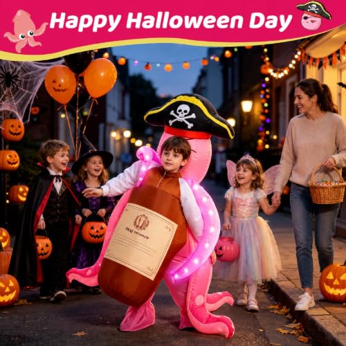 Inflatable Octopus Costume for Kids, Light Up Pirate Halloween Costume
