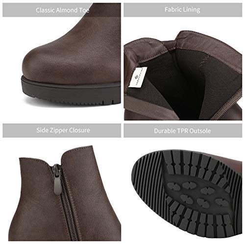 DREAM PAIRS Women's Block Heel Chelsea Ankle Boots,Brown/Pu,6