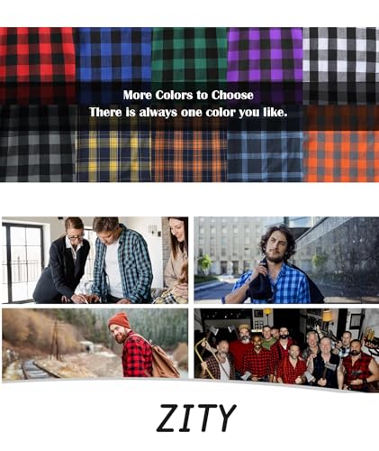 ZITY Mens Flannel Plaid Shirt Jacket Button Down Hoodie with Front Pockets