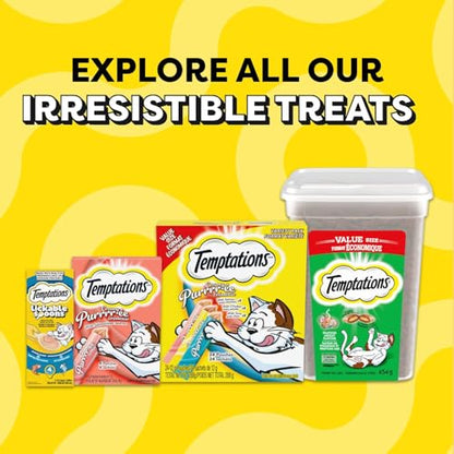 TEMPTATIONS Adult Cat Treats, Beef Flavour, 454g | Crunchy outside, soft inside, no artificial flavours, under 2 calorie per treat, 100% nutritionally complete and balanced