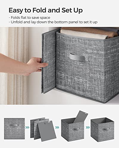 SONGMICS Storage Cubes, 13-Inch Non-Woven Fabric Bins with Double Handles, Set of 6, Closet Organizers for Shelves, Foldable, for Clothes, Gray UROB033G01
